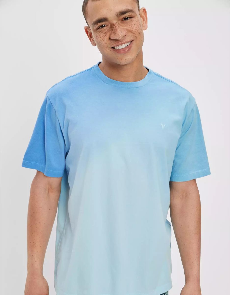 T Shirts American Eagle AE Super Soft Dip-Dye Bleu Homme | GZH-82930875